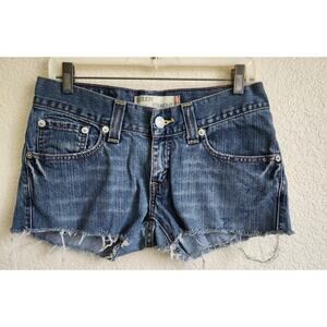 Levi's Blue Denim Cut Off Short Shorts 5 Lightweight Distressed Hem Pockets
